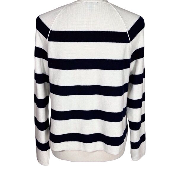 Talbots Striped Sweater Cardigan Jacket Medium Petite MP Dark Navy Blue & White - Picture 4 of 8